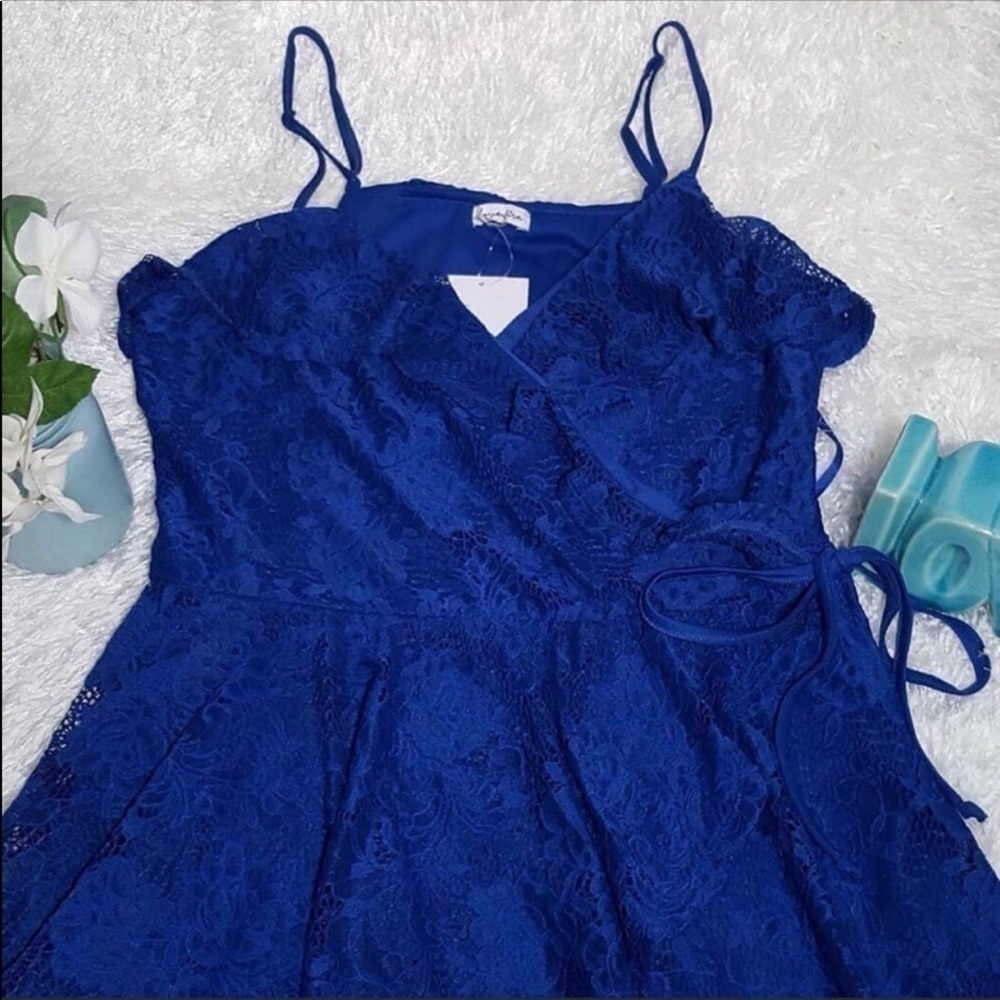 Love Fire Blue Lace Fit Flare Mini Dress L